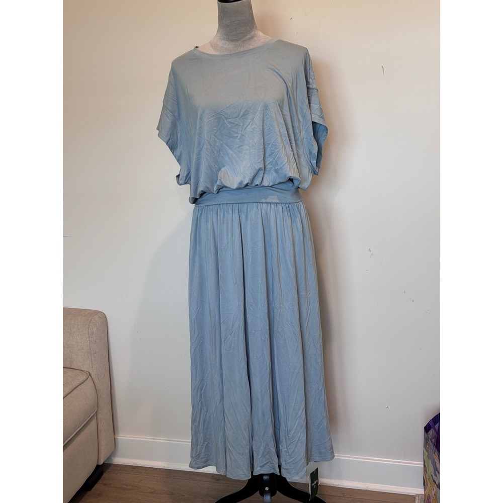Halara Light Blue Tummy Control Batwing Sleeve Flowy Midi Work Dress XL NWT